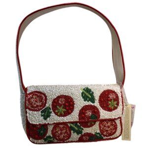 Beaded Tomato Red and White Bag